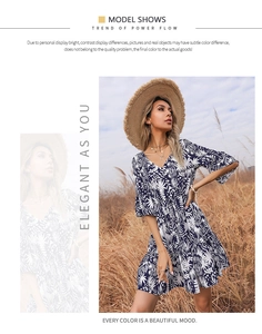 Detailed V-neck and bell sleeve design of this floral print summer casual dress for women