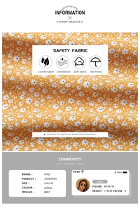 Detail of yellow floral jumpsuit fabric showing breathable and soft texture features