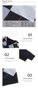 Detail showing the argyle knit texture, V-neckline, and ribbed cuffs of the cardigan
