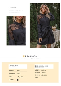 Détails de l'élégant empiècement en dentelle noire sur les épaules et le dos de la robe