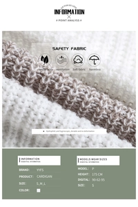 Detail of soft breathable white and brown patchwork knit cardigan with safety fabric texture