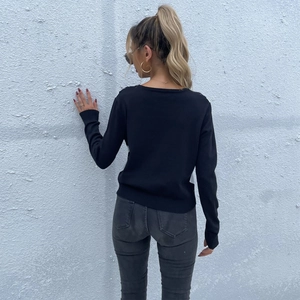 Women's 2024 autumn v-neck argyle knit cardigan in black slim fit vintage sweater style