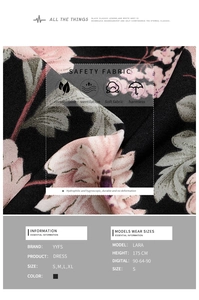 Detailed fabric texture of a black floral wrap dress with breathable material guide