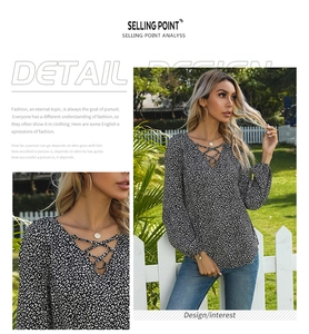 Detailed view of leopard print chiffon blouse with V-neck and lace-up front design