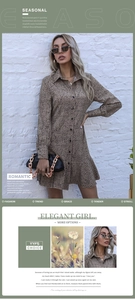 Detail of leopard print shirt dress featuring a ruffled hem and long sleeves