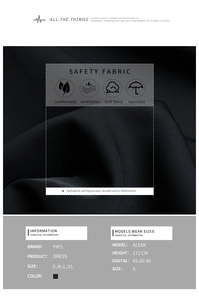 Texture détaillée du tissu de la robe col V et guide des tailles avec mensurations