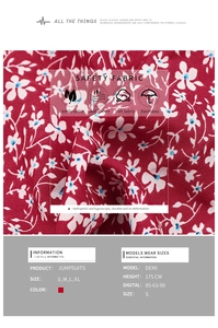 Détail du tissu à imprimé floral rouge sur la combinaison fluide et respirante