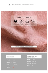 Close-up detail of pink linen-cotton dress fabric texture and garment specifications