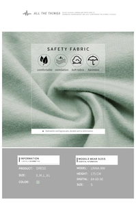 Détail du tissu vert clair respirant avec tableau des tailles et mensurations du mannequin