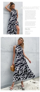 Détails d'une robe maxi à imprimé floral avec jupe à volants et mise en page magazine