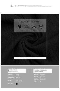 Size guide and material detail of a black summer cotton linen loose tie-waist dress