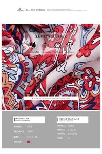 Detail of bohemian ethnic print fabric and size chart for summer wrap skirt
