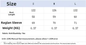 Size chart for women's striped knit sweater with chest, length, and sleeve measurements