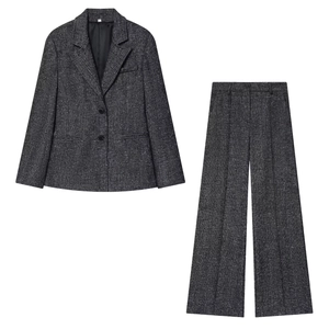 Blazer In Tweed Spigato Con Revers E Pantaloni A Gamba Larga A Vita Alta Da Donna Completi Casual Vintage