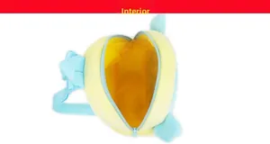 Detail view of the soft yellow interior lining and zipper of the plush kids backpack