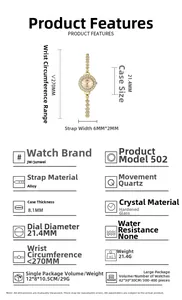Detail specifications of women's quartz watch with gold heart-link rhinestone bracelet