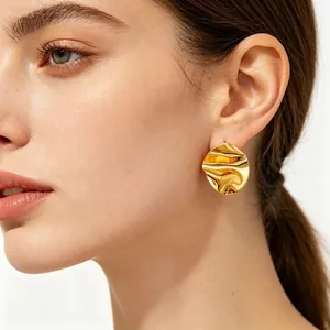 Boucles D'oreilles Puces Irrégulières Ondulées Pour Femmes 304 Acier Inoxydable Disque Géométrique Style Niche Rétro Minimaliste
