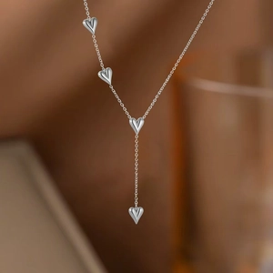 Elegant silver heart pendant necklace with Y-shape drop design in polished steel