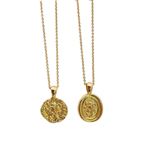 18k gold-plated lion medallion necklaces featuring round and oval relief pendants