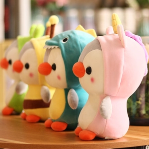 Cute penguin plush toy collection in dinosaur, bee, and unicorn costumes for decoration