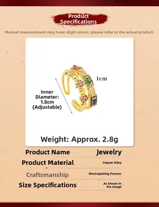 Detailed close-up of multi-layer gold plated ring with colorful zircon stone settings