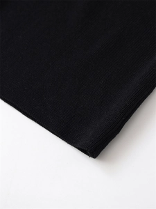 Close-up of black ribbed knit fabric showing detailed vertical texture on cuffs and hem