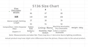 Detailed size guide and material specs for the long sleeve knit sweater top