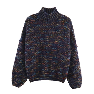 Space-dyed knit sweater with a high neck and multicolored thick yarn in a loose fit