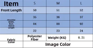 Detailed size chart for minimalist knit sweater showing S, M, L dimensions in CM