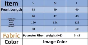 Detailed size chart for wool casual knitwear showing measurements for S, M, and L sizes