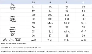 Detailed size chart for quilted jacket featuring precise measurements from XS to L