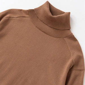 Brown wool long-sleeve knit sweater with high neck ribbing and raglan sleeves