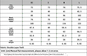 Detailed size chart for autumn buckle blazer and straight pants set with CM measurements