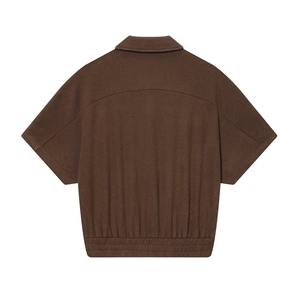 Women's autumn dark brown short sleeve jacket with elastic hem and drop shoulder style