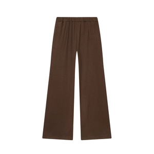 Women's deep brown wide-leg leisure trousers with comfortable elastic waistband
