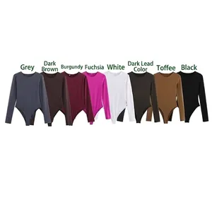 Women's long sleeve round neck bodysuit set in eight versatile and solid colors