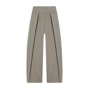 High-waist pleated wide-leg balloon pants in sage green, minimalist structured trousers