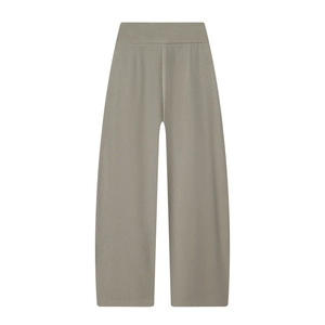 Women's high waist pleated balloon trousers in sage green with textured fabric