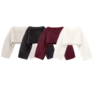 Faux fur cropped shrug bolero for women in four colors: white, black, red, and grey