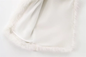 Detailed close-up of white faux fur texture with high-quality silky lining finish