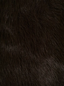 Close-up detail of premium dark brown faux fur texture with silky gloss and dense fibers