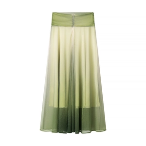 Chique geplooide mesh-rok met hoge taille en groen verloop met een elegant gelaagd design