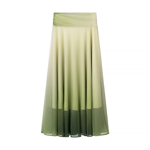 Elegante groene geplooide maxi-rok met kleurverloop en stijlvol A-lijn silhouet