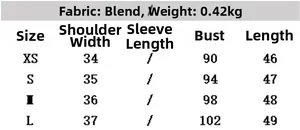 Size guide for women's faux fur vest showing shoulders, bust, and length in cm