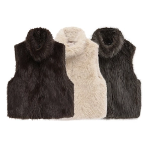 Women's Casual Faux Fur Vest Elegant High Collar Sleeveless Faux Fur Jacket Solid Color Winter Warm Waistcoat Outerwear Gilet