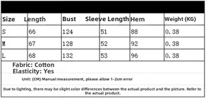 Detailed size chart for V-neck knit sweater showing measurements for S, M, and L sizes