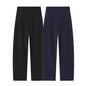 Pantaloni da donna a vita alta e gamba larga in nero e blu scuro con cuciture verticali