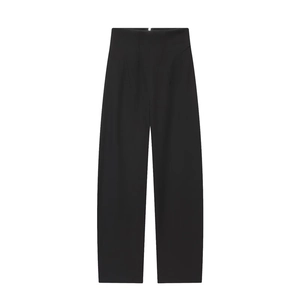 Pantaloni neri a vita alta e gamba larga da donna con cuciture verticali strutturate