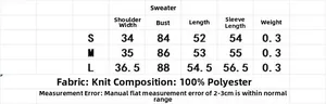 Tableau des tailles détaillé pour le pull en maille contrasté en tailles S, M et L