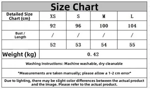 Detailed size chart for faux fur vest showing bust measurements and garment length in CM
